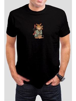 T-35 Etnik Kedi Baskılı Siyah Unisex Tişört