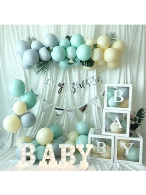 Bkmc 30 Adet Balonlu Babby Şeffaf Kutulu Balon Standlı Balon Konsept Doğum Günü Parti Set Süsü