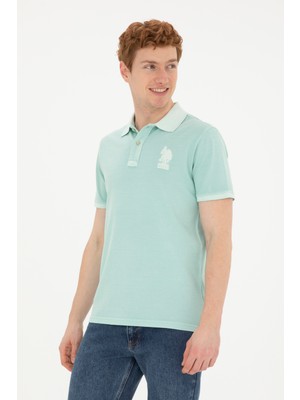 U.S. Polo Assn. Erkek Slim Fit Polo Yaka Su Yeşili Basic Tişört 50263475-VR083
