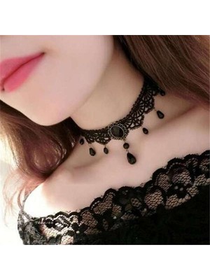 Alsade Siyah Dantel Kolye Chokers Vintage Stil Kadın Gotik Kolye