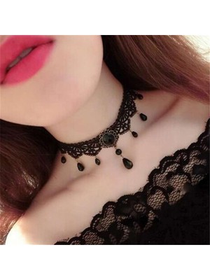 Alsade Siyah Dantel Kolye Chokers Vintage Stil Kadın Gotik Kolye