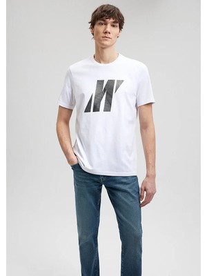 Mavi Erkek Beyaz M0612172-620 Pro Baskılı T-Shirt