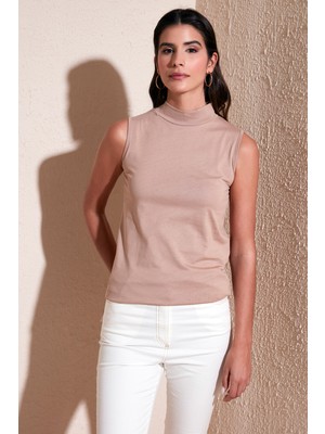 Lela Pamuklu Kolsuz Dik Yaka T Shirt Kadın T Shirt 5865710