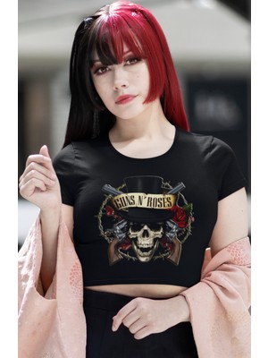 Fuddy Moda Guns N'roses Baskılı Crop Top, Kadın Rock Temalı Crop Bluz