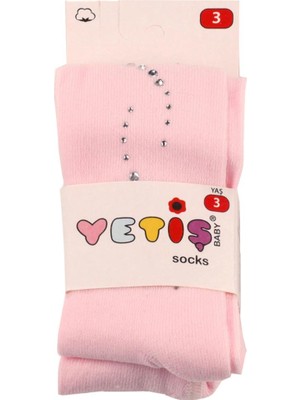 Yetiş Socks Taşlı Kız Kilotlu Çorap Pembe