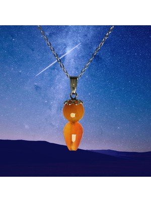 Ayre Style Kırmızı Akik Doğal Taş Minimal Kolye -Silver- Gümüş Renk Akik Zarif Kolye - Red Agate Pendant