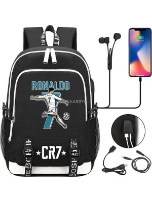 Songli Resim Renk Cr7 Sırt Çantası Iş Eğlence Bilgisayar Sırt Çantası Kadın Erkek Patchwork Dizüstü Gençler Okul Çantaları USB Seyahat Mochilas (Yurt Dışından)