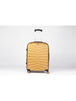 LIGHTINGHM Abs 4 Tekerlekli Büyük Boy Yerli Üretim Seyahat Çantası Valiz Gold Kemer Desen