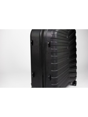 LIGHTINGHM Abs 4 Tekerlekli Büyük Boy Yerli Üretim Seyahat Çantası Valiz Siyah Kemer Desen