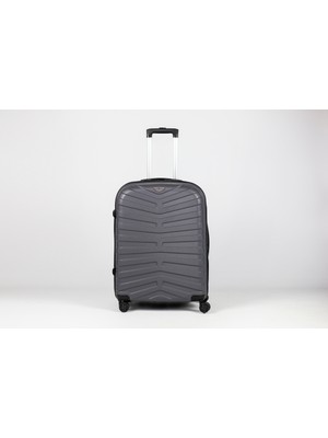 LIGHTINGHM Abs 4 Tekerlekli Büyük Boy Yerli Üretim Seyahat Çantası Valiz Gri Kemer Desen