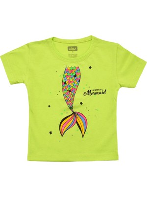 Canix Kids Renkli Denizkızı Baskılı Kız Bebek Tshirt Yeşil