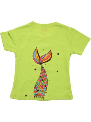 Canix Kids Renkli Denizkızı Baskılı Kız Bebek Tshirt Yeşil