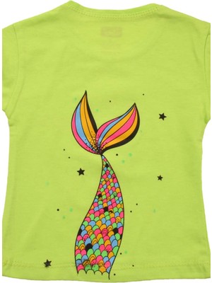 Canix Kids Renkli Denizkızı Baskılı Kız Bebek Tshirt Yeşil