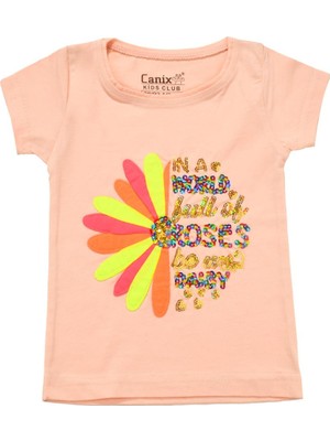 Canix Kids Renkli Roses Baskılı Tshirt Somon