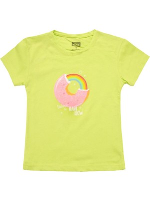 Canix Kids Gökkuşağı Baskılı Kız Tshirt Yeşil