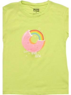 Canix Kids Gökkuşağı Baskılı Kız Tshirt Yeşil