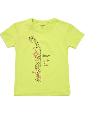 Canix Kids Smile Baskılı Kız Tshirt Yeşil