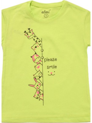 Canix Kids Smile Baskılı Kız Tshirt Yeşil