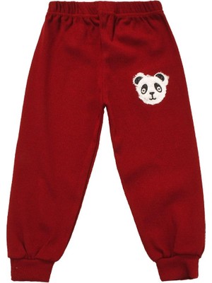 Miniworld Panda Nakışlı Unisex Bebek Alt Bordo