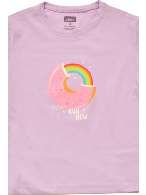 Canix Kids Gökkuşağı Baskılı Kız Tshirt Lila