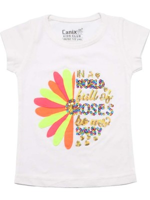 Canix Kids Renkli Roses Baskılı Tshirt Beyaz