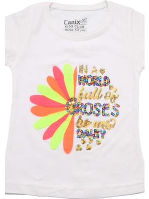 Canix Kids Renkli Roses Baskılı Tshirt Beyaz