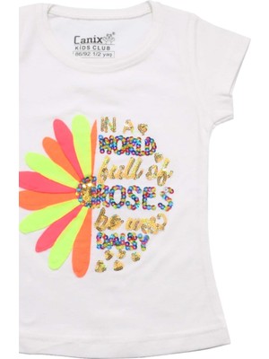 Canix Kids Renkli Roses Baskılı Tshirt Beyaz