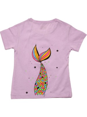 Canix Kids Renkli Denizkızı Baskılı Kız Bebek Tshirt Lila