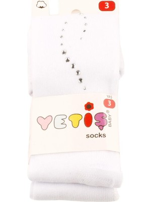 Yetiş Socks Taşlı Kız Kilotlu Çorap Beyaz