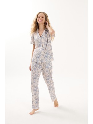 Yeni İnci Gömlek Yaka Pamuk Kadın Pijama Takımı
