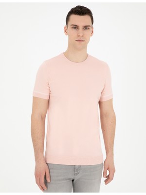 Pierre Cardin Erkek Açık Pembe Slim Fit Bisiklet Yaka Triko Tişört 50288117-VR078