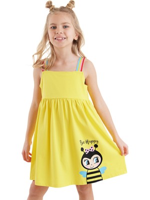 Denokids Bee Happy Sarı Kız Çocuk Elbise