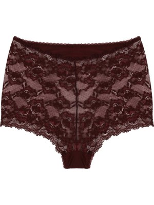Magic Form 589 Jarse Kumaş Dantelli Şort Külot-Bordo