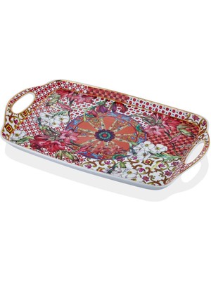 Lamedore Lılyum Desenli Kulplu Tepsi 46,5X29X3,5 cm