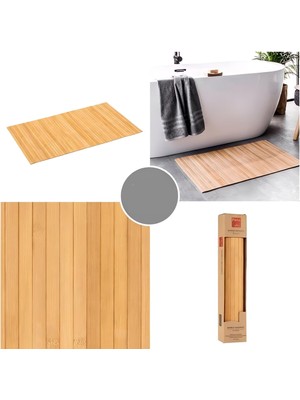 Mehay Home Lüx Bambu Kaymaz Banyo Paspası 50*80 cm Doğal Renk Su Geçirmez Çok Amaçlı Mat