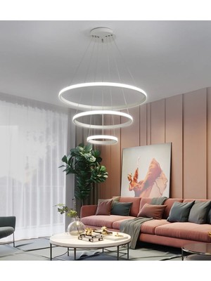 Home Üçlü Halka LED Avize Beyaz Kasa Günışığı Salon,oturma Odası