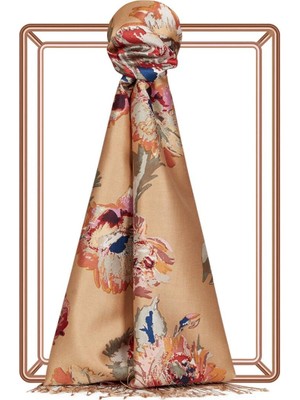 Ipekevi Desenli Ipek Şal - Katmerli Şakayık Desen - Vizon