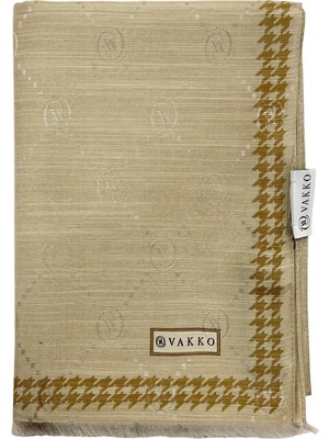 Vakko Kazayağı Desenli Pamuk Ipek Şal - Hologram - Camel