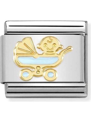 Nomination Composable Classic Dekoratif Link - Semboller - Mavi Bebek Arabası -  18K Altın