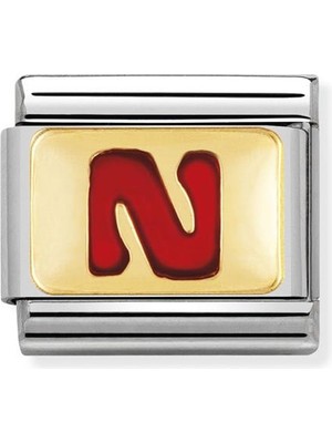 Nomination Composable Classic Dekoratif Link - Harfler Kırmızı - N - (14 N) 18K Altın