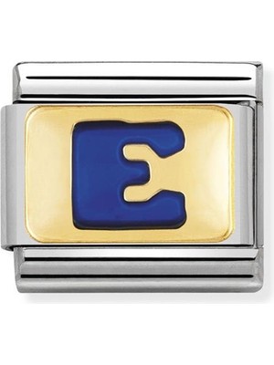 Nomination Composable Classic Dekoratif Link - Harfler Mavi - E - (05 E) 18K Altın