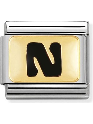 Nomination Composable Classic Dekoratif Link - Harfler Siyah - N - (14 N) 18K Altın