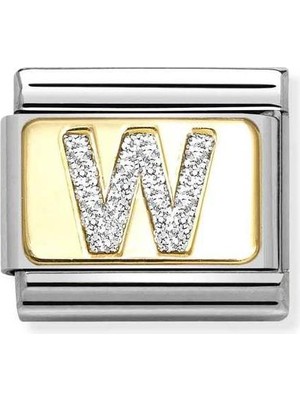 Nomination Composable Classic Dekoratif Link - Harfler Pırıltılı - W - (23 W) 18K Altın