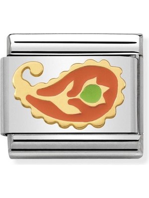 Nomination Composable Classic Dekoratif Link - Dantel ve Kaşmir - Turuncu-Yeşil Çiçek -  18K Altın