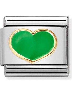 Nomination Composable Classic Dekoratif Link - Aşk - Yeşil Kalp - (23 Green Apple Heart) 18K Altın