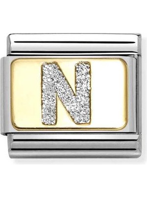 Nomination Composable Classic Dekoratif Link - Harfler Pırıltılı - N - (14 N) 18K Altın