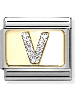 Nomination Composable Classic Dekoratif Link - Harfler Pırıltılı - V - (22 V) 18K Altın