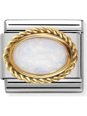 Nomination Composable Classic Dekoratif Link - Taşlar Oval - Beyaz Opal - (07 White Opal) 18K Altın