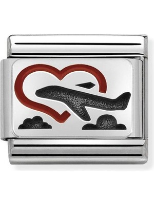 Nomination Composable Classic Dekoratif Link - Plakalar Oksitlenmiş - Uçakla Kalp -  925 Gümüş