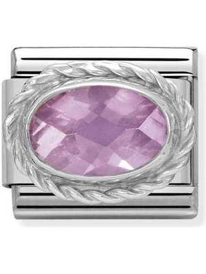 Nomination Composable Classic Dekoratif Link - Yüzey Işlemeli Oval - Pembe - (003 Pink) 925 Gümüş